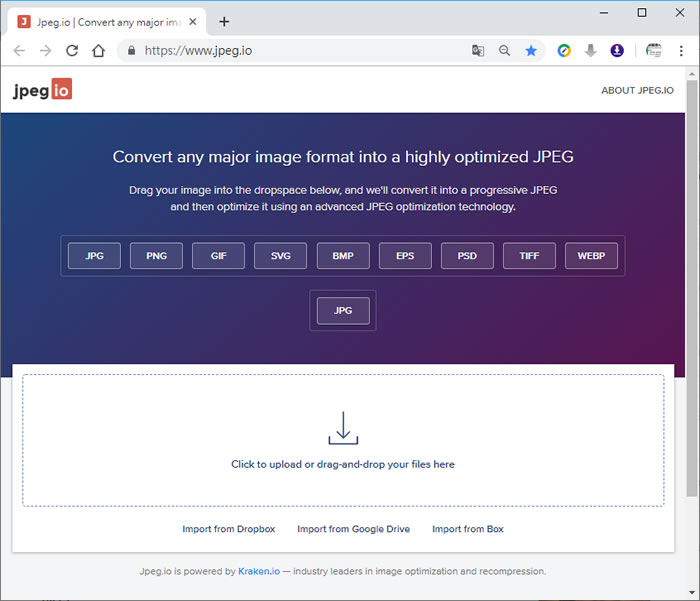 Jpeg.io 將 psd、tiff、webp...轉成 JPG，並做最佳化的免費網路服務