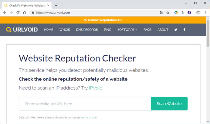 利用 URLVoid 檢查網站的安全性