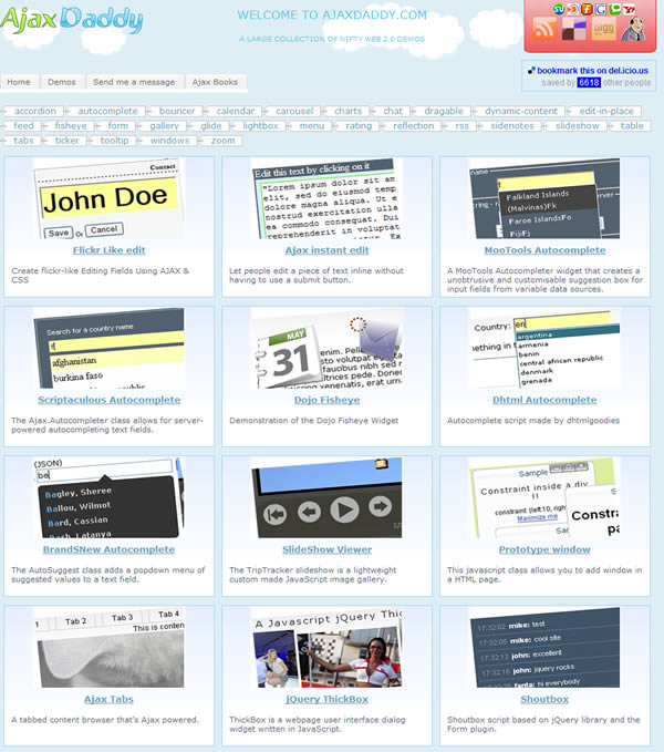 AjaxDaddy  精選的Ajax範例展示網站，並可將程式碼加到自己的網頁中
