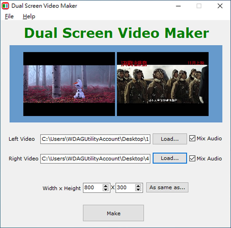 Dual Screen Video Maker 將 2個影片結合成一個,同時在左右播放 Dual Screen Video Maker 將 2個影片結合成一個,同時在左右播放