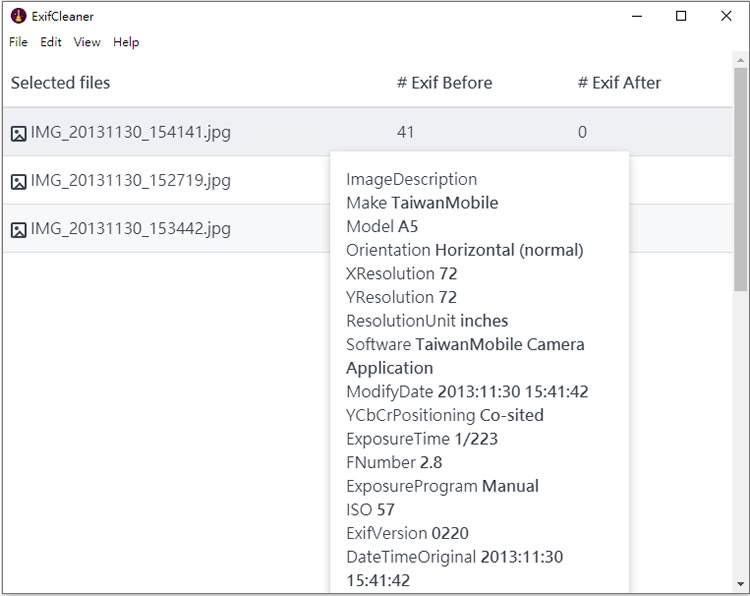 ExifCleaner 移除相片內的 Exif 資訊 ExifCleaner 移除相片內的 Exif 資訊