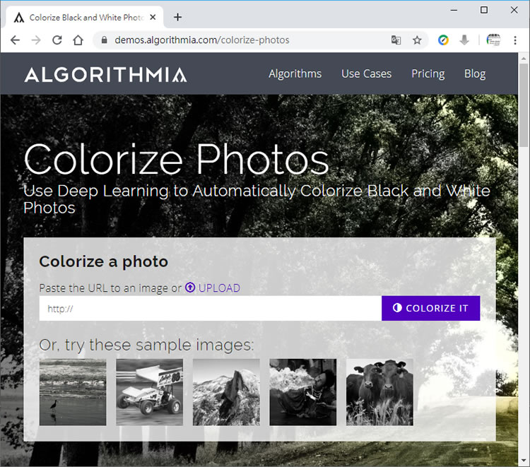 Algorithmia 利用人工智慧將黑白相片變彩色的免費線上服務