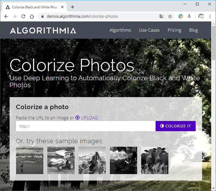 Algorithmia 利用人工智慧將黑白相片變彩色的免費線上服務