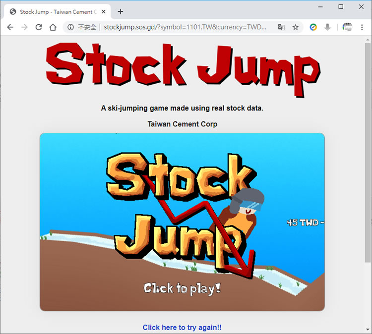 Stock Jump 用股票走勢圖做出的滑雪跳遠遊戲 Stock Jump 用股票走勢圖做出的滑雪跳遠遊戲