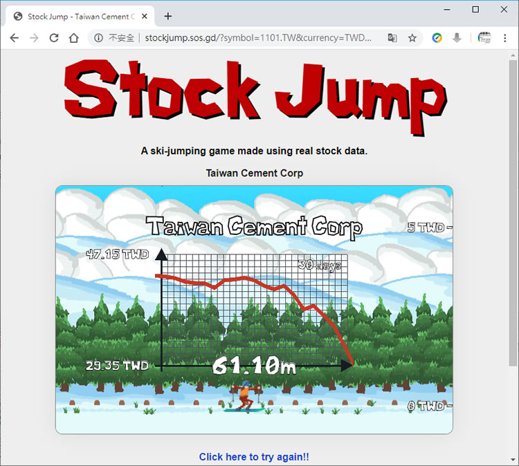 Stock Jump 用股票走勢圖做出的滑雪跳遠遊戲 Stock Jump 用股票走勢圖做出的滑雪跳遠遊戲