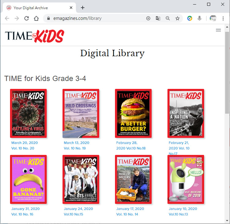 TIME for kids 時代雜誌專為兒童推出的免費數位圖書館
