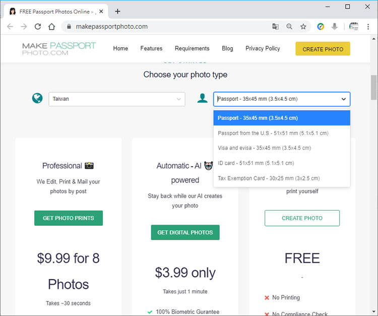 上 Make Passport Photo 網站，自己動手做證件照