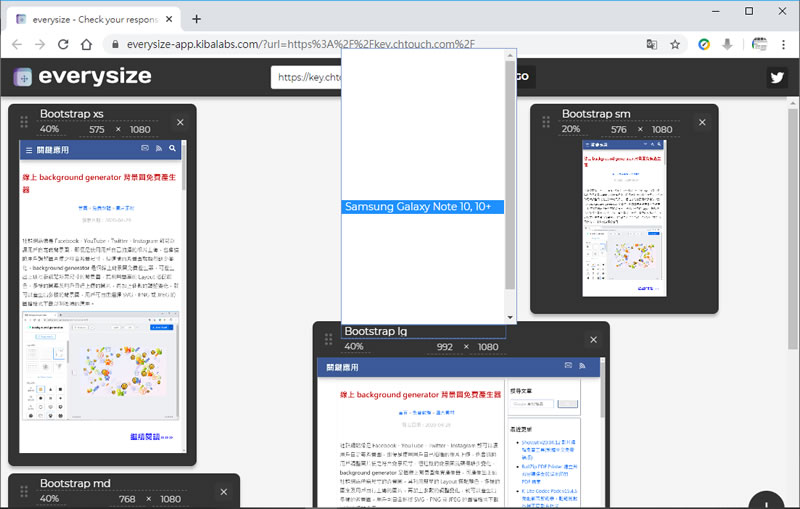 everysize 線上查看網頁在不同螢幕尺寸下的呈現效果