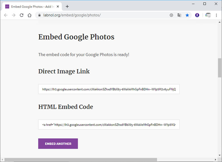 如何將「Google 相簿」內的相片嵌入網頁中？