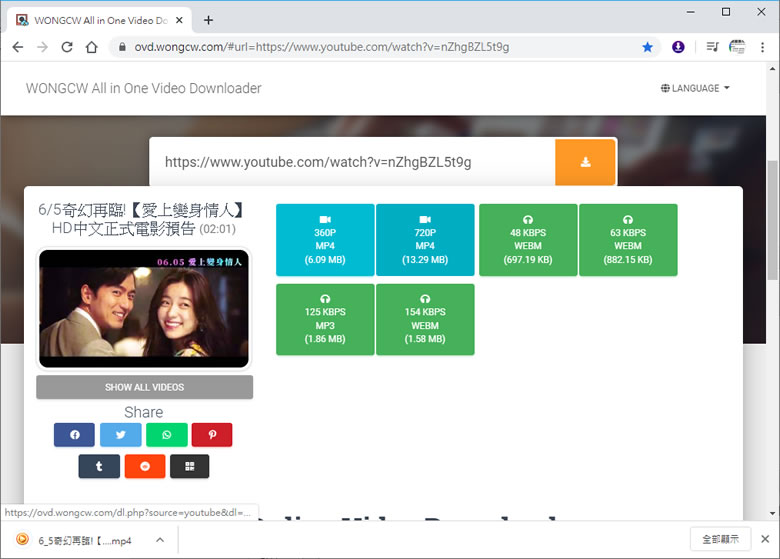 WONGCW All in One Video Downloader 包含 Instagram 在內的共 27個網站影片下載免費線上工具