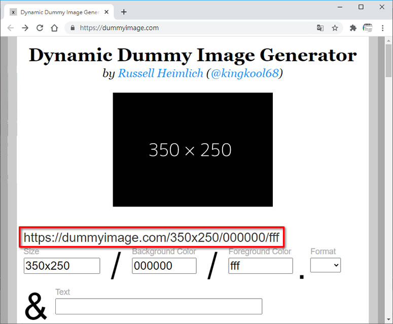 Dynamic Dummy Image Generator 透過網址後接圖片尺寸、顏色就可即時調整佔位圖片大小的產生器