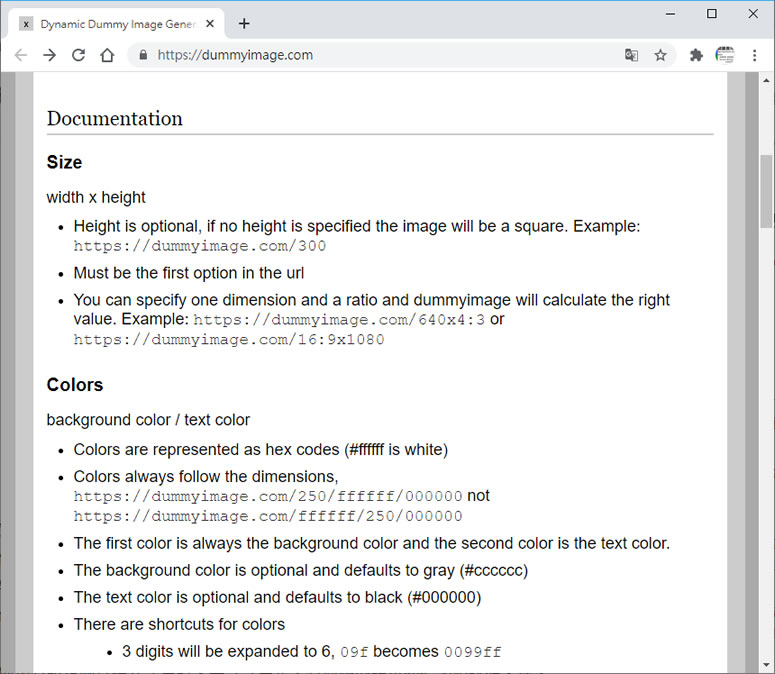 Dynamic Dummy Image Generator 透過網址後接圖片尺寸、顏色就可即時調整佔位圖片大小的產生器