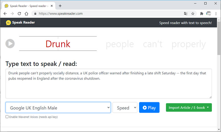 Speak Reader 線上文字轉語音免費服務