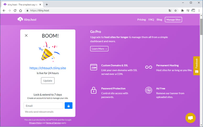 tiiny.host 臨時性的 HTML 免費網頁空間