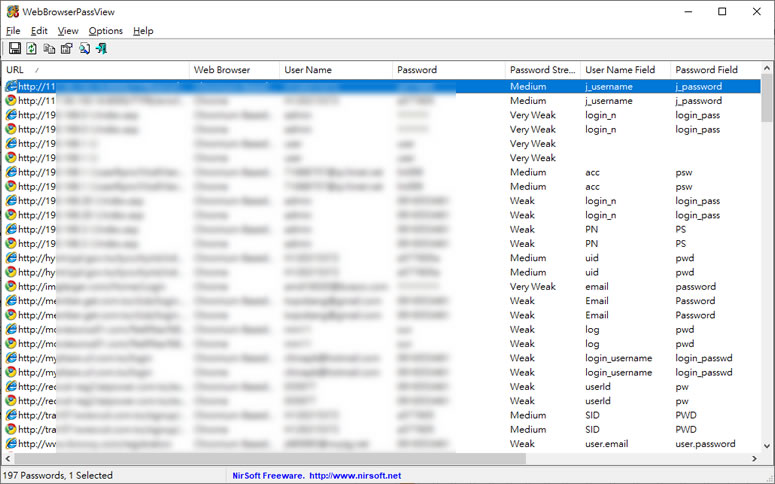 WebBrowserPassView 找出儲存在瀏覽器內的用戶名稱與密碼