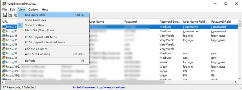 WebBrowserPassView 找出儲存在瀏覽器內的用戶名稱與密碼