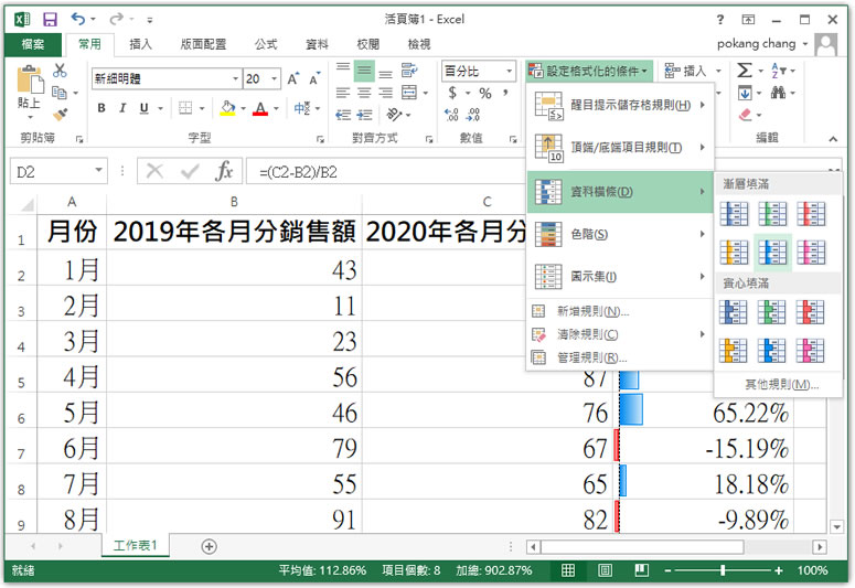 [ Excel ]如何計算新舊兩數字的相差百分比？