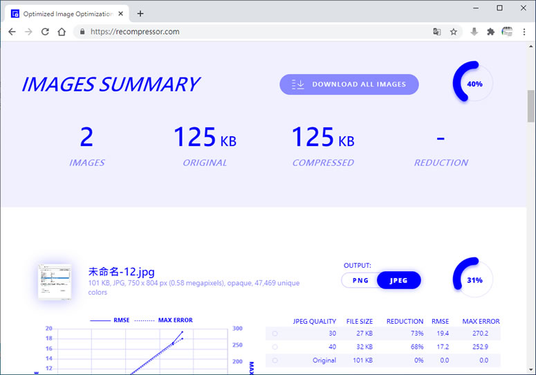 RECOMPRESSOR 自動找出圖片最佳壓縮比的線上免費工具
