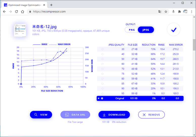 RECOMPRESSOR 自動找出圖片最佳壓縮比的線上免費工具
