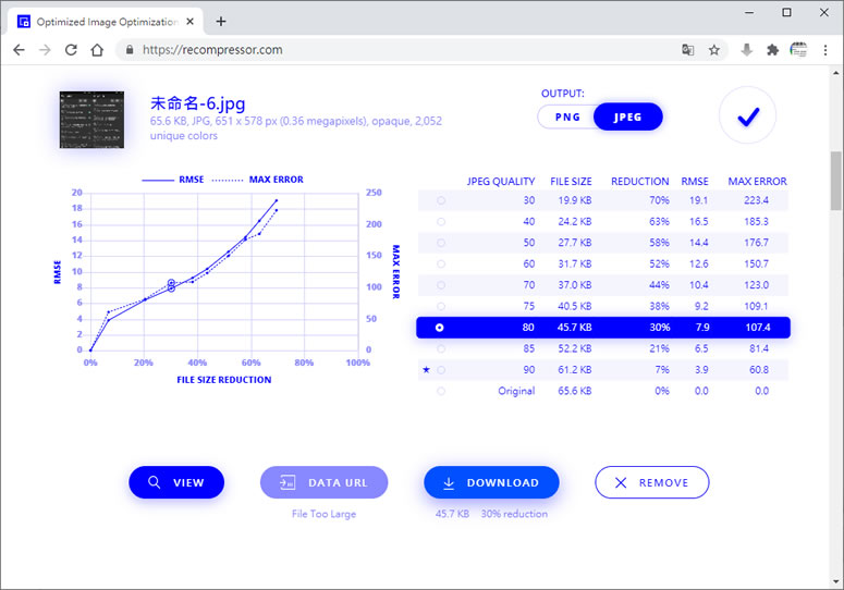 RECOMPRESSOR 自動找出圖片最佳壓縮比的線上免費工具