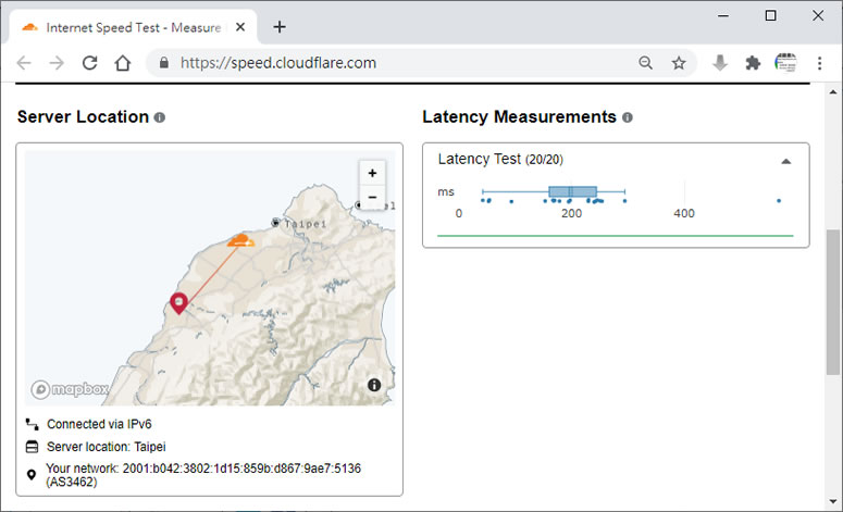 透過 Cloudflare - Speed Test 網站來測試網路速度
