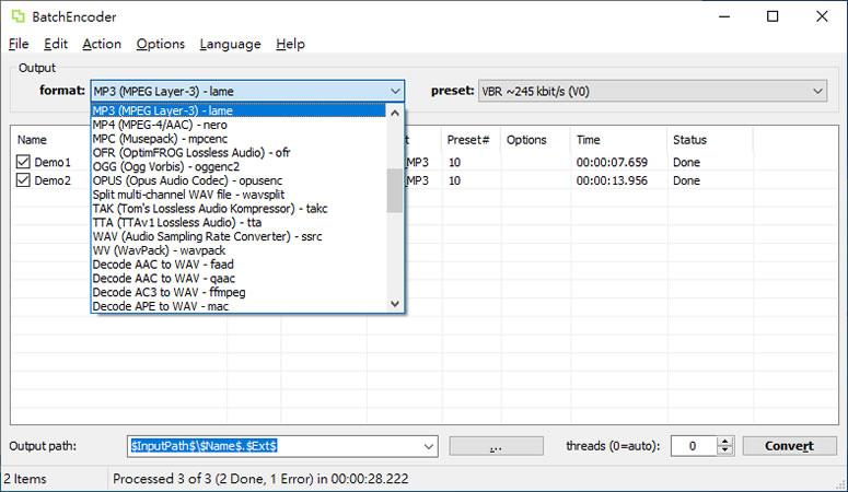 BatchEncoder 音檔批次轉換免費應用軟體