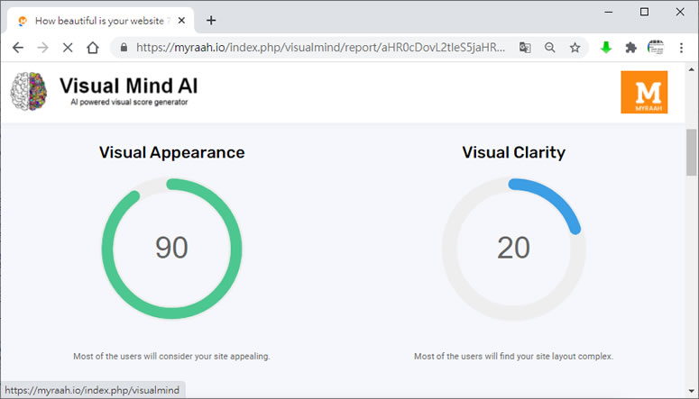 Visual Mind AI 透過 AI 幫網站外觀視覺項目評分,了解網站吸引力 Visual Mind AI 透過 AI 幫網站外觀視覺項目評分,了解網站吸引力