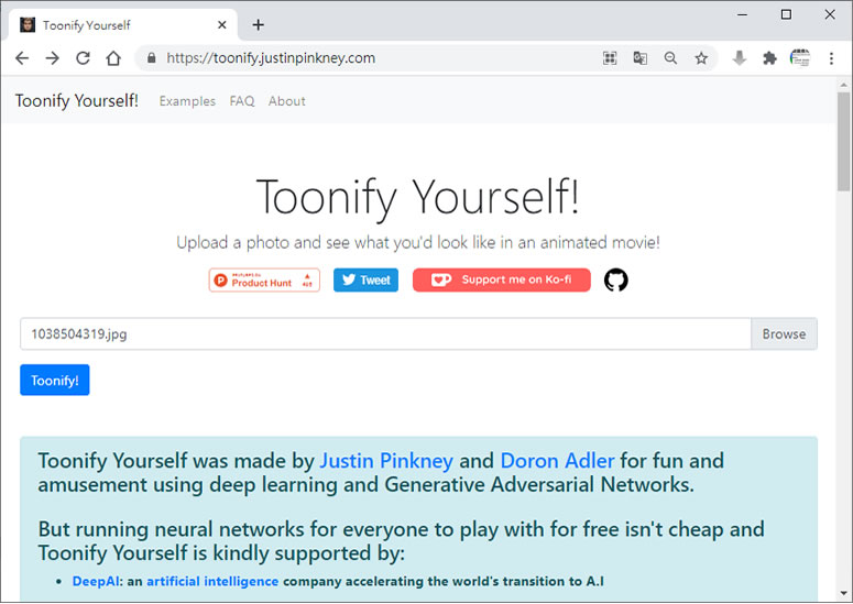 Toonify Yourself 利用 AI 將大頭照轉換成具有迪士尼風格的頭像 Toonify Yourself 利用 AI 將大頭照轉換成具有迪士尼風格的頭像