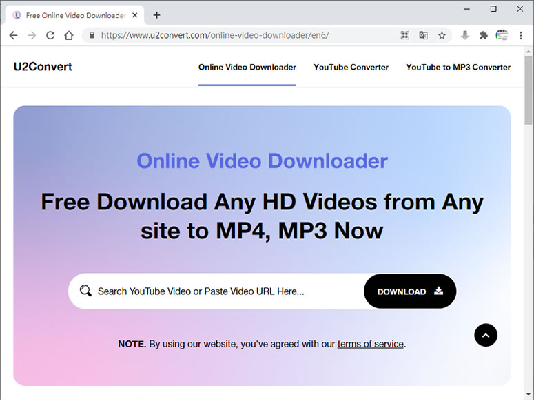 U2Convert Online Video Downloader 可下載 YouTube 影片的 Web 免費服務