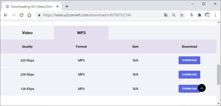 U2Convert Online Video Downloader 可下載 YouTube 影片的 Web 免費服務