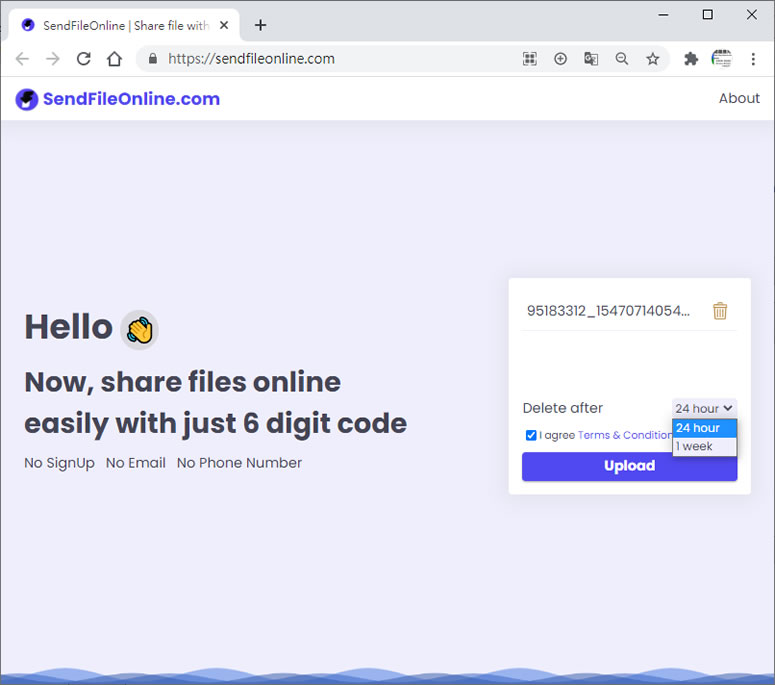 SendFileOnline 輸入正確的 6位數字才可以下載的線上檔案傳送免費服務