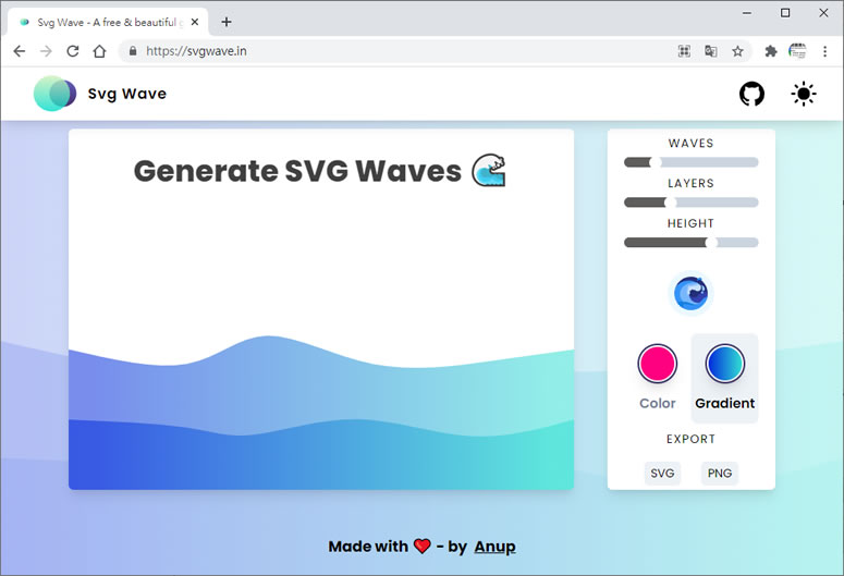 SVG Waves 波浪形狀的 SVG 或 PNG 圖片產生器