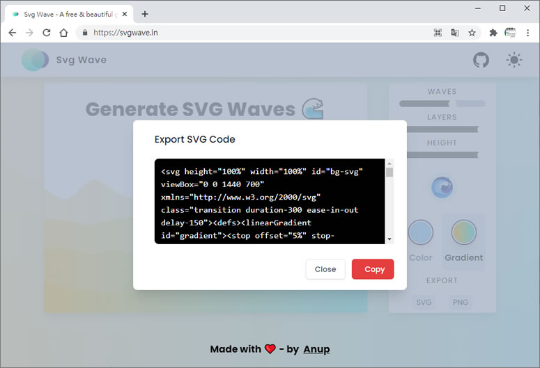 SVG Waves 波浪形狀的 SVG 或 PNG 圖片產生器