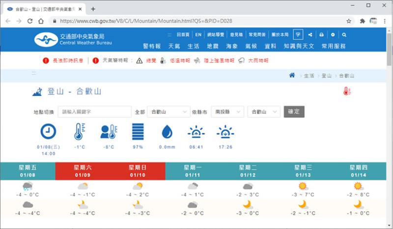 「合歡山雪季資訊專區」交通部公路總局四個即時影像讓你看合歡山雪季現況
