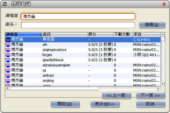 MiniLyrics 歌詞同步播放，支援多種音樂播放器