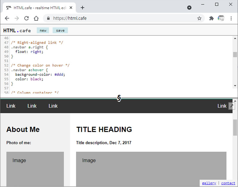 HTML.cafe 線上 HTML 編輯器,即時呈現 HTML 及 CSS 語法變化 HTML.cafe 線上 HTML 編輯器,即時呈現 HTML 及 CSS 語法變化