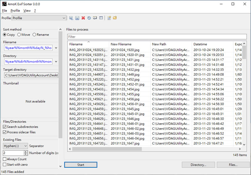 AmoK Exif Sorter 讓照片按拍照日期重新命名並自動分類的免費軟體