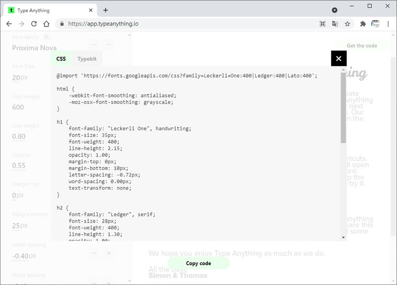 Type Anything 視覺化調整網頁文字字體、間距、大小...的 CSS 語法產生器 Type Anything 視覺化調整網頁文字字體、間距、大小...的 CSS 語法產生器