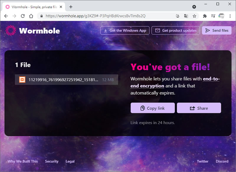 Wormhole 利用網址來傳送檔案的免費線上服務
