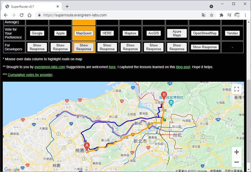 SuperRoute 比較 Google、Apple、Microsoft ...等地圖服務所生成的路線圖 SuperRoute 比較 Google、Apple、Microsoft ...等地圖服務所生成的路線圖