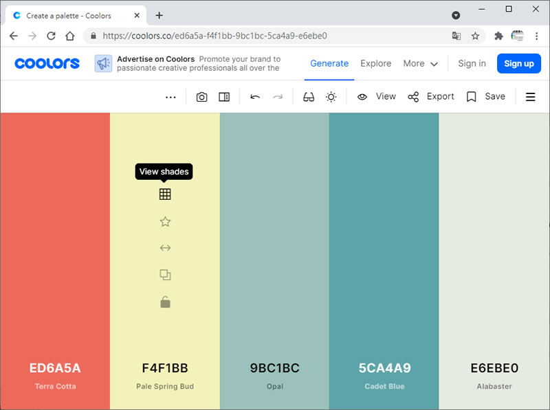 Coolors 線上調色盤免費工具