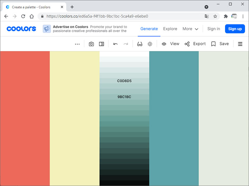 Coolors 線上調色盤免費工具 Coolors 線上調色盤免費工具