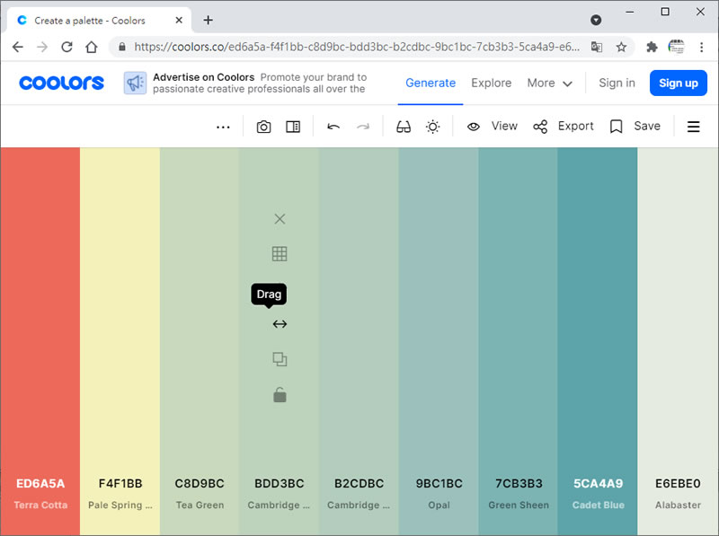 Coolors 線上調色盤免費工具 Coolors 線上調色盤免費工具