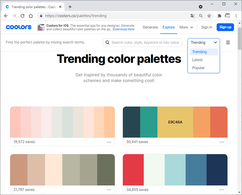 Coolors 線上調色盤免費工具 Coolors 線上調色盤免費工具