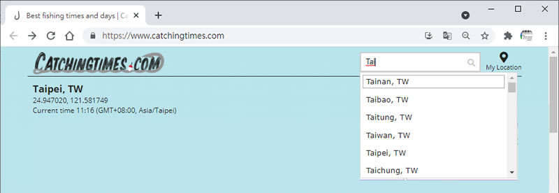 Catchingtimes.com 幫你選出每日最佳釣魚的時間點