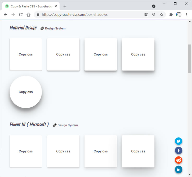 Copy & Paste CSS 線上提供 Buttons、Box-shadows 及  Color palettes 已搭配好的 CSS 樣式，複製就可以使用