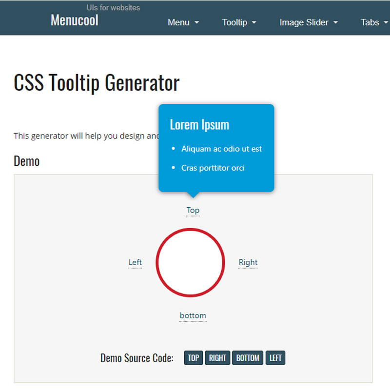 Menucool CSS Tooltip Generator 提示訊息框 CSS 語法產生器