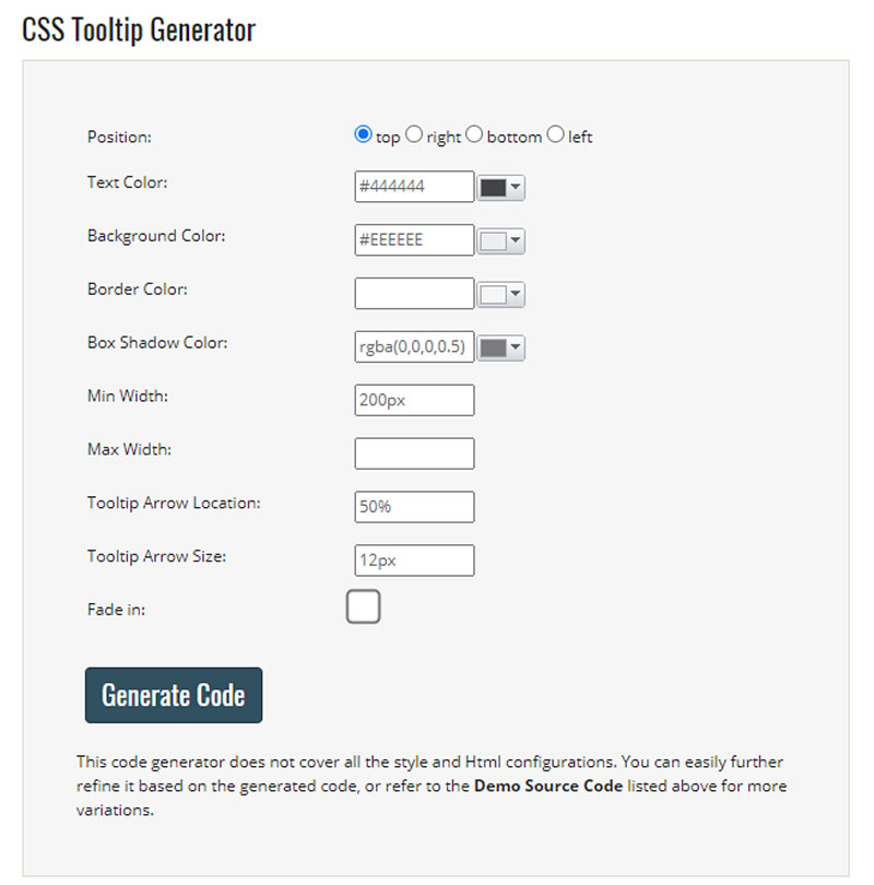 Menucool CSS Tooltip Generator 提示訊息框 CSS 語法產生器