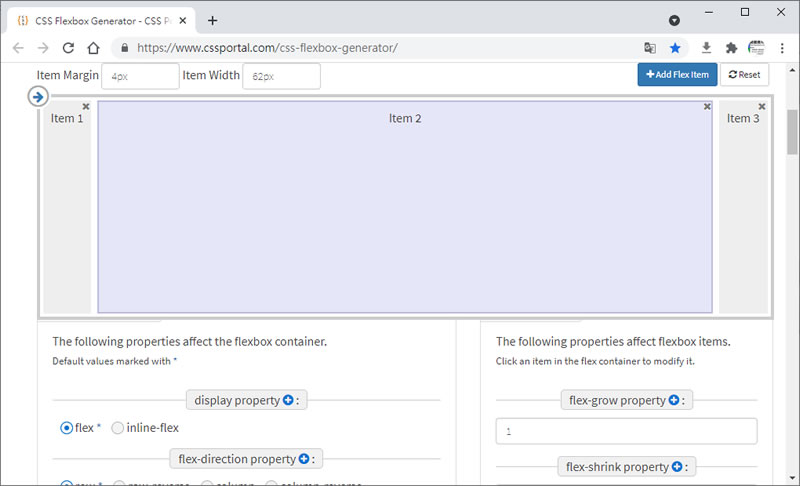 CSS Flexbox Generator 視覺化操作 Flex 屬性產生相對應的 CSS 語法 CSS Flexbox Generator 視覺化操作 Flex 屬性產生相對應的 CSS 語法