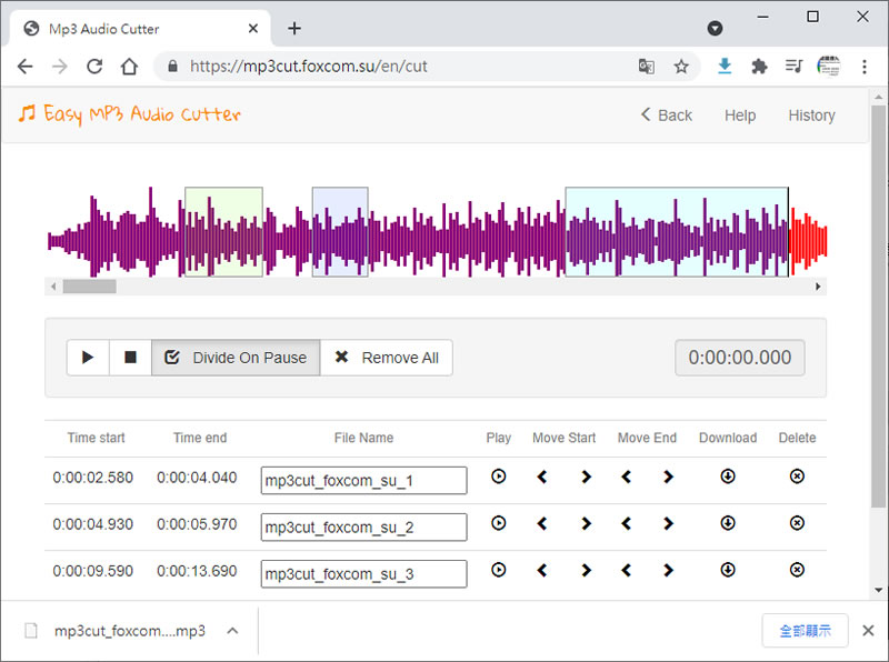 Easy MP3 Audio Cutter 可將 MP3 剪輯成多段 MP3 的免費線上服務